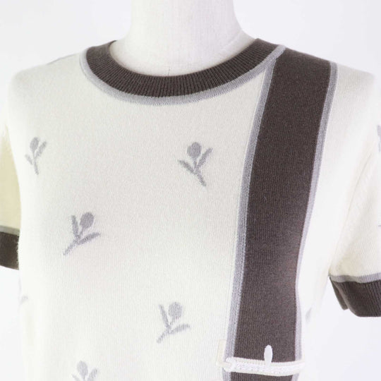 HERMES Short sleeve knit 4E2624D5 Outer material: 88% wool, Outer material: 10% cashmere, Outer material: 2% polyamide (nylon) Green Titanium ETRIERS Women 38 Used Authentic