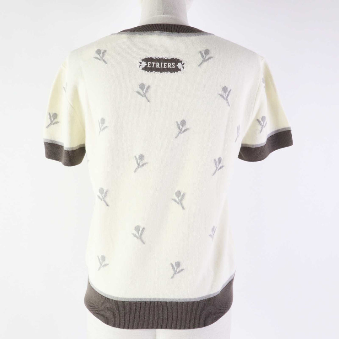 HERMES Short sleeve knit 4E2624D5 Outer material: 88% wool, Outer material: 10% cashmere, Outer material: 2% polyamide (nylon) Green Titanium ETRIERS Women 38 Used Authentic