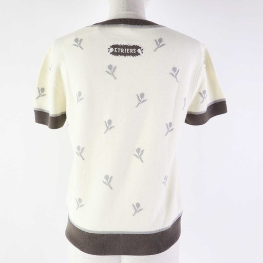 HERMES Short sleeve knit 4E2624D5 Outer material: 88% wool, Outer material: 10% cashmere, Outer material: 2% polyamide (nylon) Green Titanium ETRIERS Women 38 Used Authentic