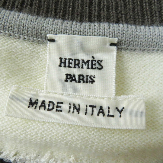 HERMES Short sleeve knit 4E2624D5 Outer material: 88% wool, Outer material: 10% cashmere, Outer material: 2% polyamide (nylon) Green Titanium ETRIERS Women 38 Used Authentic