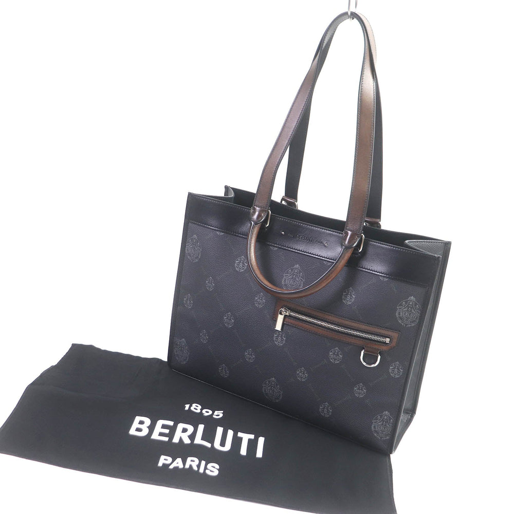 Berluti Tote Bag Leather, canvas black Ulysse mens Used Authentic
