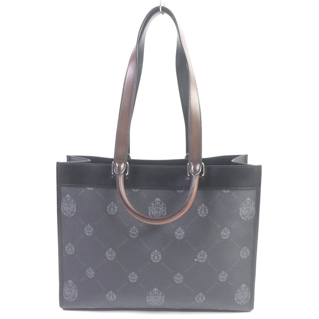Berluti Tote Bag Leather, canvas black Ulysse mens Used Authentic