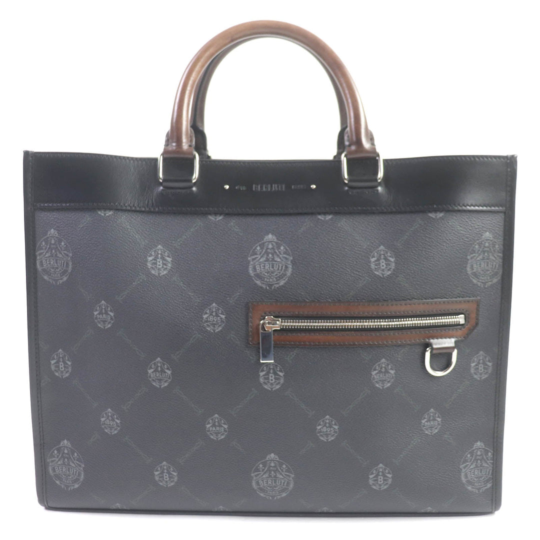 Berluti Tote Bag Leather, canvas black Ulysse mens Used Authentic