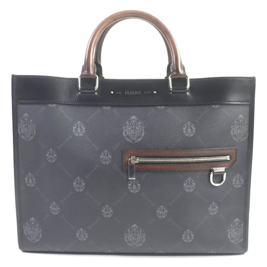 Berluti Tote Bag Leather, canvas black Ulysse mens Used Authentic