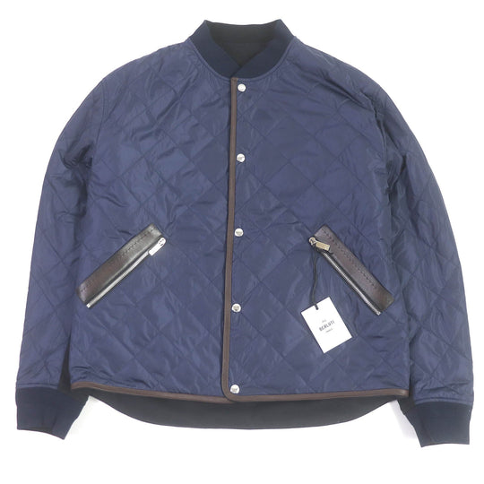 Berluti Blouson Outer: 100% polyamide (nylon), Lining: 100% wool, Filling: 100% polyester, Rib: 89% cotton, 9% nylon, 2% polyurethane, Leather: Cowhide Navy black mens 50 Used Authentic