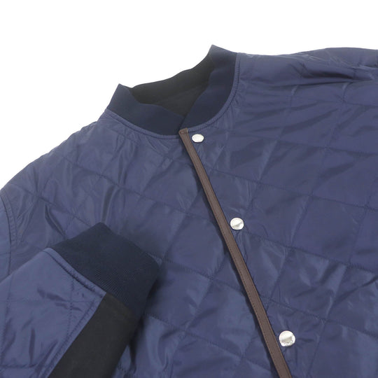 Berluti Blouson Outer: 100% polyamide (nylon), Lining: 100% wool, Filling: 100% polyester, Rib: 89% cotton, 9% nylon, 2% polyurethane, Leather: Cowhide Navy black mens 50 Used Authentic