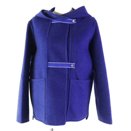 HERMES coat Main: 100% cashmere, Part: 100% cotton blue Women 34 Used Authentic