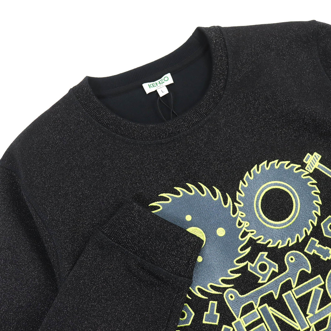 KENZO sweat F461SW727989 Main: 78% cotton, Main: 14% polyester, Main: 8% nylon, Embroidery (upper thread): 100% polyester Embroidery (lower thread): 100% polyester Black neon yellow mens L Used Authentic
