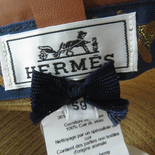 HERMES Casquette Main: Hemp Part: Leather Lining: 36% cotton, 34% rayon, 30% silk natural Garance Women Used Authentic