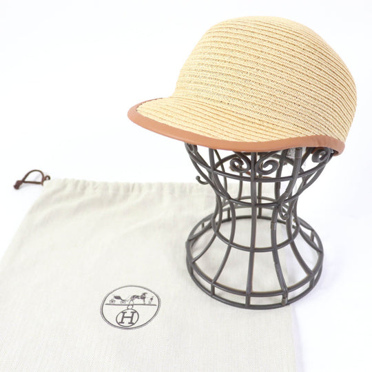 HERMES Casquette Main: Hemp Part: Leather Lining: 36% cotton, 34% rayon, 30% silk natural Garance Women Used Authentic