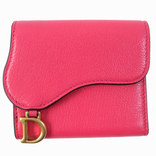 Christian Dior Tri-fold wallet S5652CCEH Main: Leather Red pink Saddle Lotus Wallet Women Used Authentic