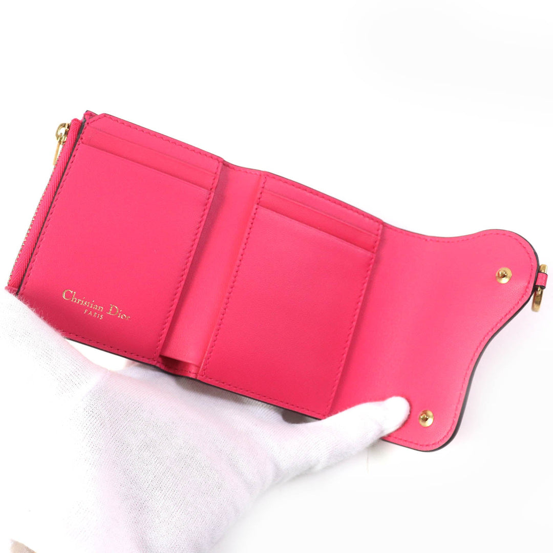 Christian Dior Tri-fold wallet S5652CCEH Main: Leather Red pink Saddle Lotus Wallet Women Used Authentic