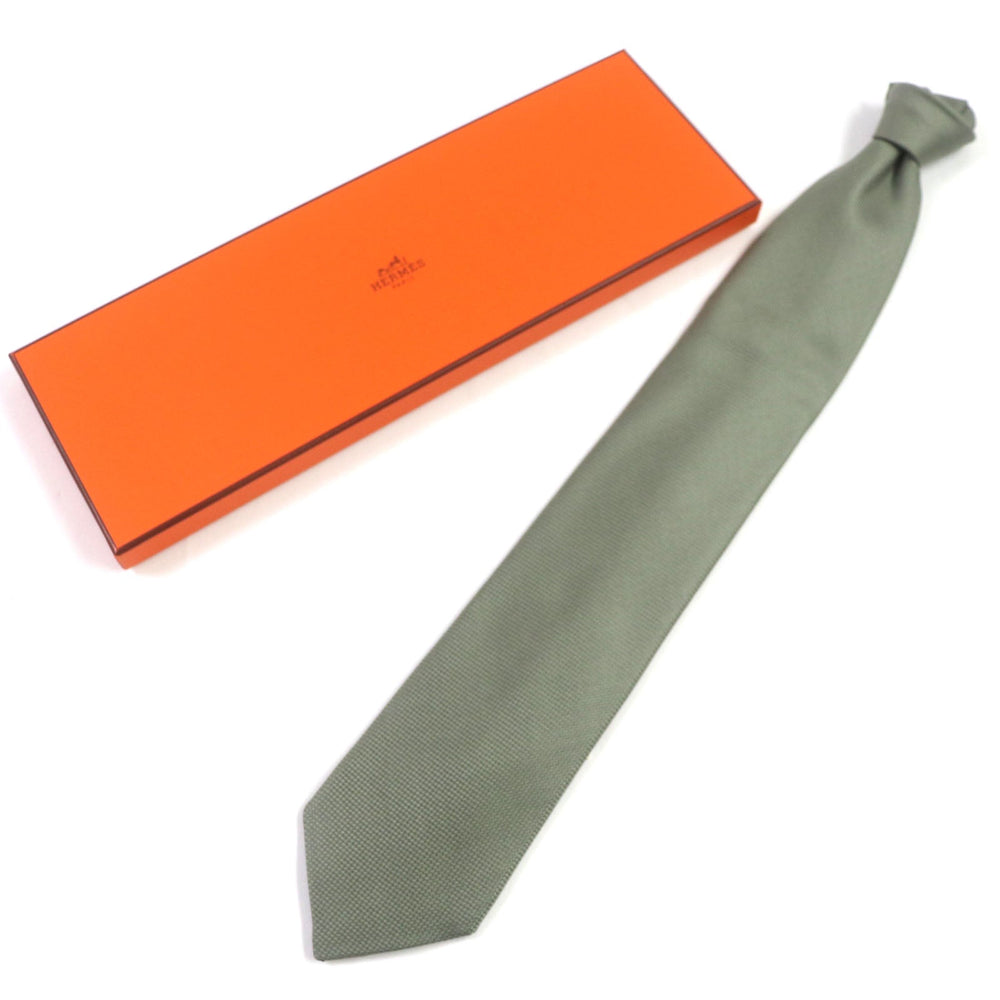 HERMES tie Main: 100% silk khaki mens Used Authentic