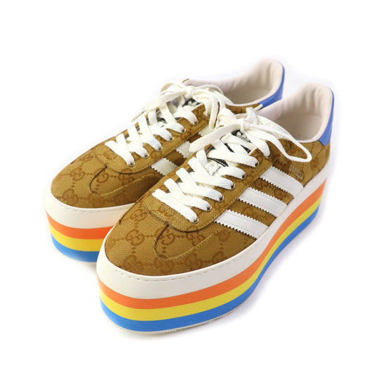 GUCCI sneakers 707873 GG canvas, leather multicolor Gazelle Women 24.5 Used Authentic