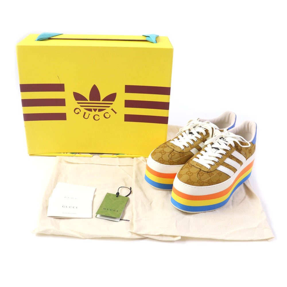 GUCCI sneakers 707873 GG canvas, leather multicolor Gazelle Women 24.5 Used Authentic