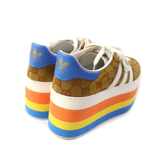 GUCCI sneakers 707873 GG canvas, leather multicolor Gazelle Women 24.5 Used Authentic