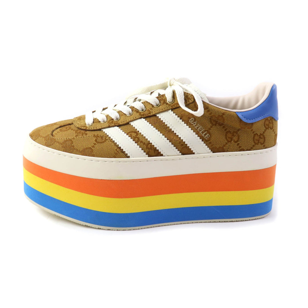 GUCCI sneakers 707873 GG canvas, leather multicolor Gazelle Women 24.5 Used Authentic