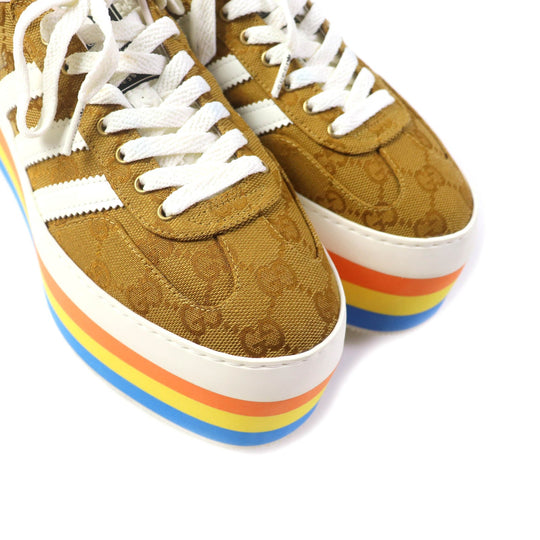 GUCCI sneakers 707873 GG canvas, leather multicolor Gazelle Women 24.5 Used Authentic