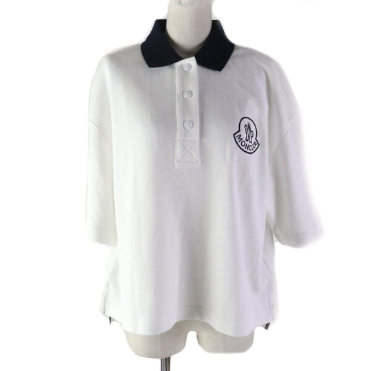 MONCLER Short sleeve polo shirt Main: 100% cotton, Part: 100% cotton White navy Stainless Steel POLO Women M Used Authentic