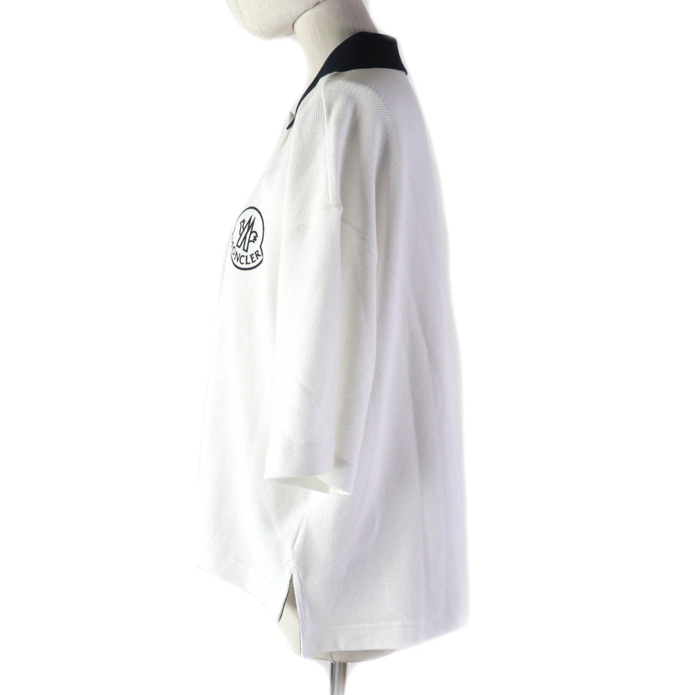 MONCLER Short sleeve polo shirt Main: 100% cotton, Part: 100% cotton White navy Stainless Steel POLO Women M Used Authentic