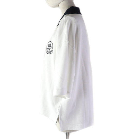 MONCLER Short sleeve polo shirt Main: 100% cotton, Part: 100% cotton White navy Stainless Steel POLO Women M Used Authentic