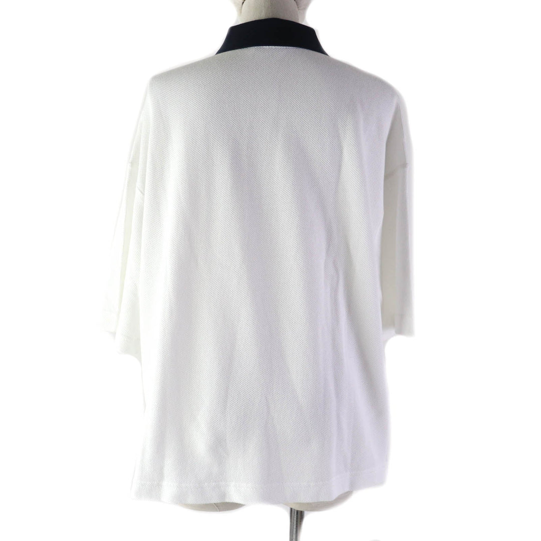 MONCLER Short sleeve polo shirt Main: 100% cotton, Part: 100% cotton White navy Stainless Steel POLO Women M Used Authentic