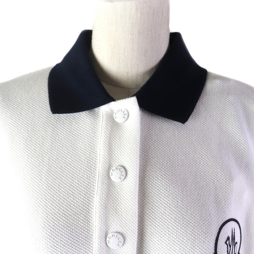 MONCLER Short sleeve polo shirt Main: 100% cotton, Part: 100% cotton White navy Stainless Steel POLO Women M Used Authentic