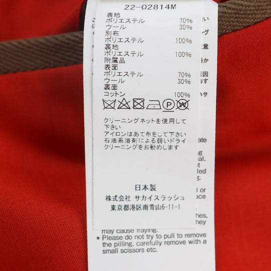 Sacai Shorts 22-02814M Outer: 70% polyester, Outer: 30% wool, Lining: 100% polyester, Part: 100% polyester, Part: 70% polyester Orange mens 2 Used Authentic