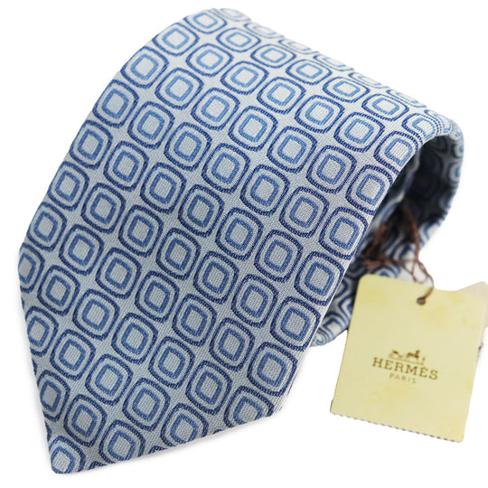 HERMES tie 758632T Main: 100% silk blue CRAVATE 9.1 mens Used Authentic