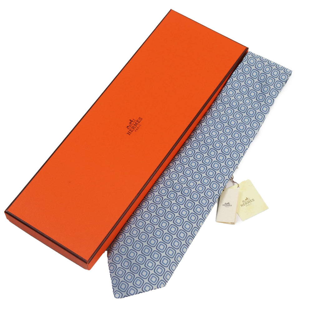 HERMES tie 758632T Main: 100% silk blue CRAVATE 9.1 mens Used Authentic