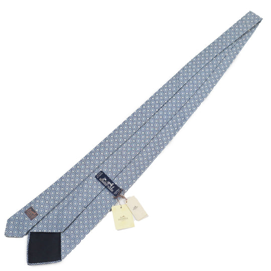 HERMES tie 758632T Main: 100% silk blue CRAVATE 9.1 mens Used Authentic
