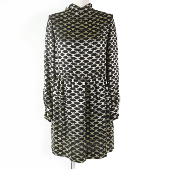 CELINE one piece 2R380805F Main: 67% silk, 33% metal fiber, Lining: 100% silk Black gold Women 34 Used Authentic