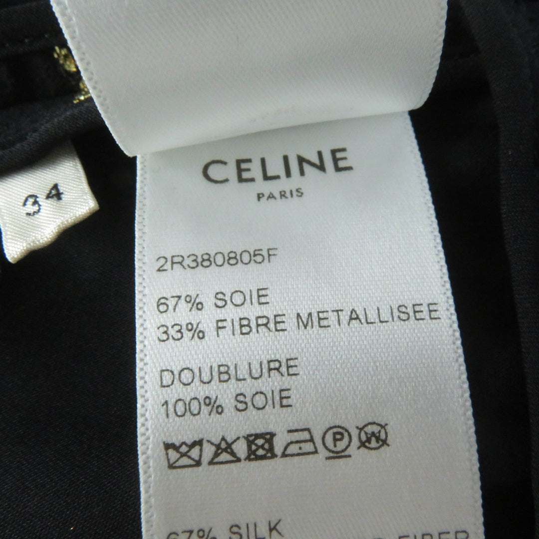 CELINE one piece 2R380805F Main: 67% silk, 33% metal fiber, Lining: 100% silk Black gold Women 34 Used Authentic