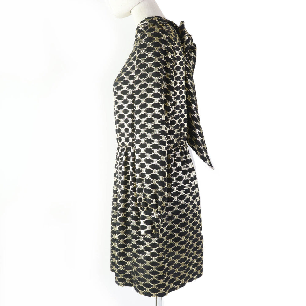CELINE one piece 2R380805F Main: 67% silk, 33% metal fiber, Lining: 100% silk Black gold Women 34 Used Authentic
