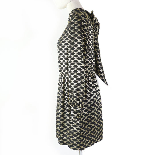 CELINE one piece 2R380805F Main: 67% silk, 33% metal fiber, Lining: 100% silk Black gold Women 34 Used Authentic
