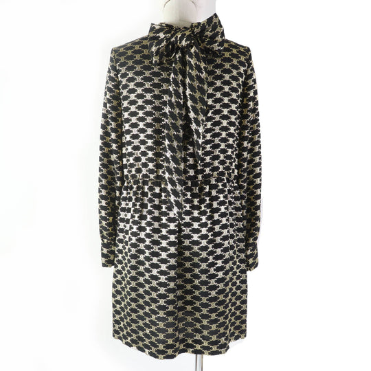 CELINE one piece 2R380805F Main: 67% silk, 33% metal fiber, Lining: 100% silk Black gold Women 34 Used Authentic
