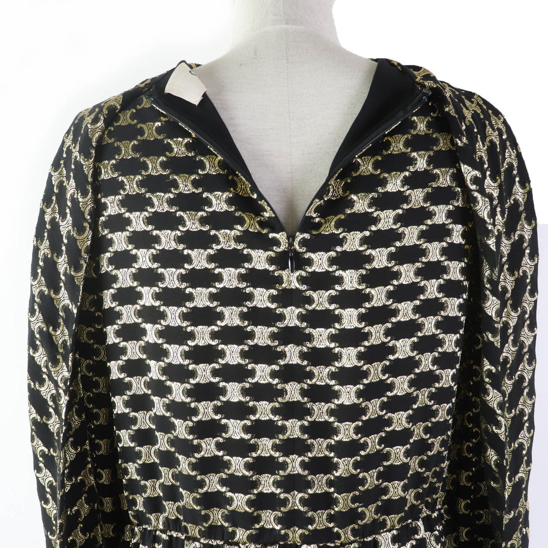 CELINE one piece 2R380805F Main: 67% silk, 33% metal fiber, Lining: 100% silk Black gold Women 34 Used Authentic