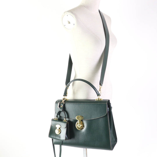 GOLD PFEIL Handbag leather green Women Used Authentic
