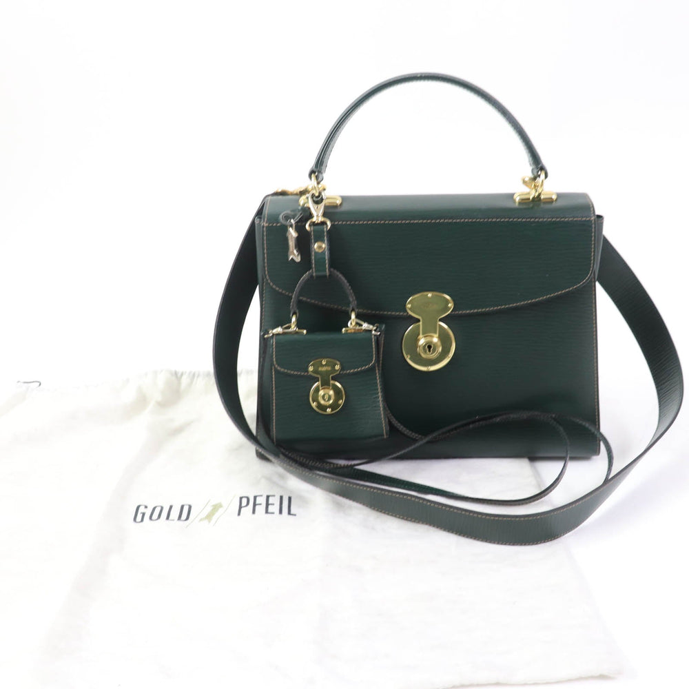 GOLD PFEIL Handbag leather green Women Used Authentic