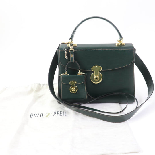 GOLD PFEIL Handbag leather green Women Used Authentic