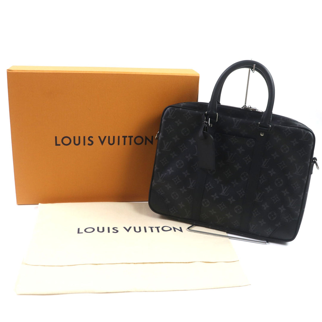LOUIS VUITTON Briefcase M46457 Monogram Eclipse canvas Black Grey Monogram Eclipse Porte Documan Voyagej mens Used Authentic