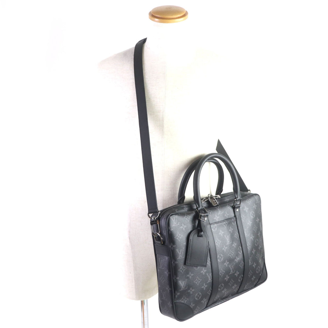 LOUIS VUITTON Briefcase M46457 Monogram Eclipse canvas Black Grey Monogram Eclipse Porte Documan Voyagej mens Used Authentic