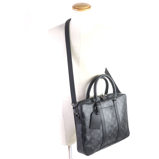 LOUIS VUITTON Briefcase M46457 Monogram Eclipse canvas Black Grey Monogram Eclipse Porte Documan Voyagej mens Used Authentic