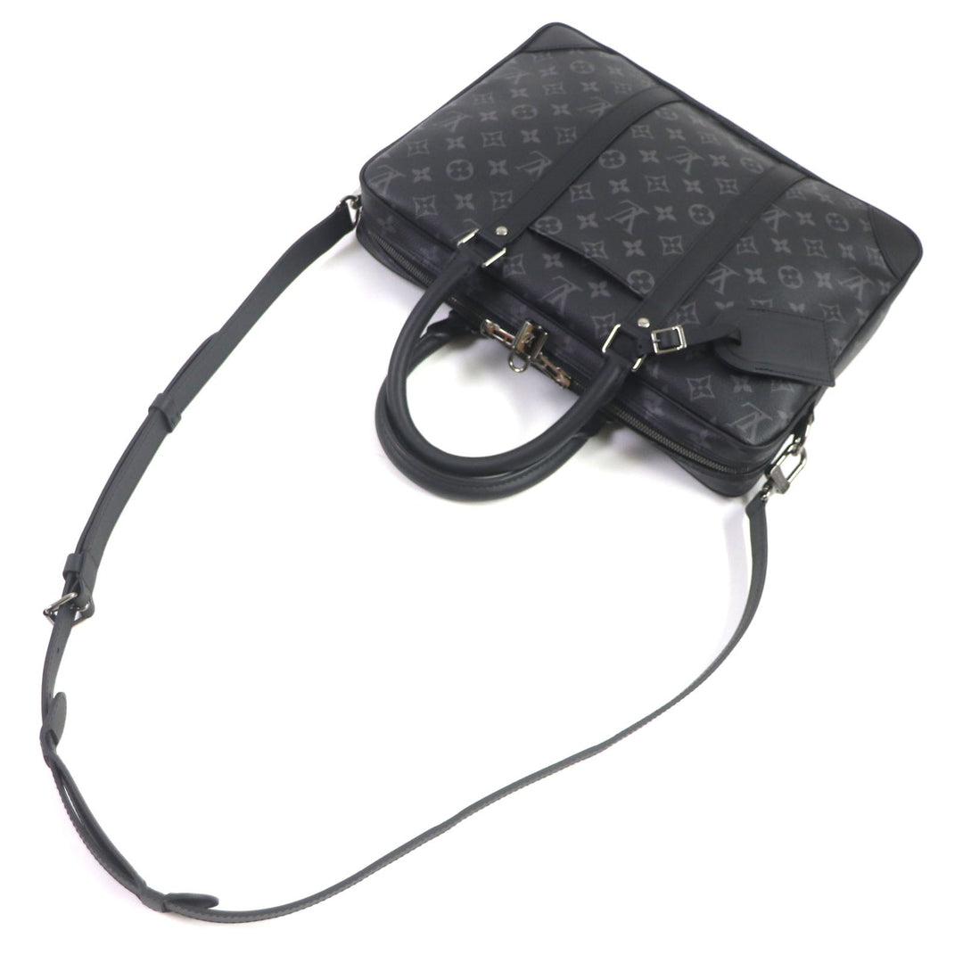 LOUIS VUITTON Briefcase M46457 Monogram Eclipse canvas Black Grey Monogram Eclipse Porte Documan Voyagej mens Used Authentic