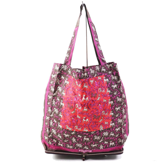 HERMES Eco bag Buffle Skipper Silk Chocolate Prune Silky pop CHASSE EN INDE Indian Hunting Women Used Authentic