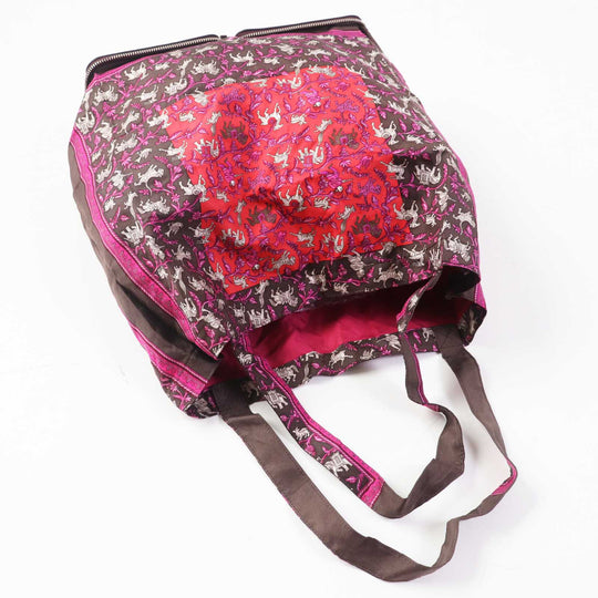 HERMES Eco bag Buffle Skipper Silk Chocolate Prune Silky pop CHASSE EN INDE Indian Hunting Women Used Authentic
