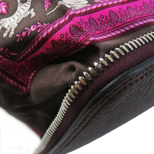 HERMES Eco bag Buffle Skipper Silk Chocolate Prune Silky pop CHASSE EN INDE Indian Hunting Women Used Authentic