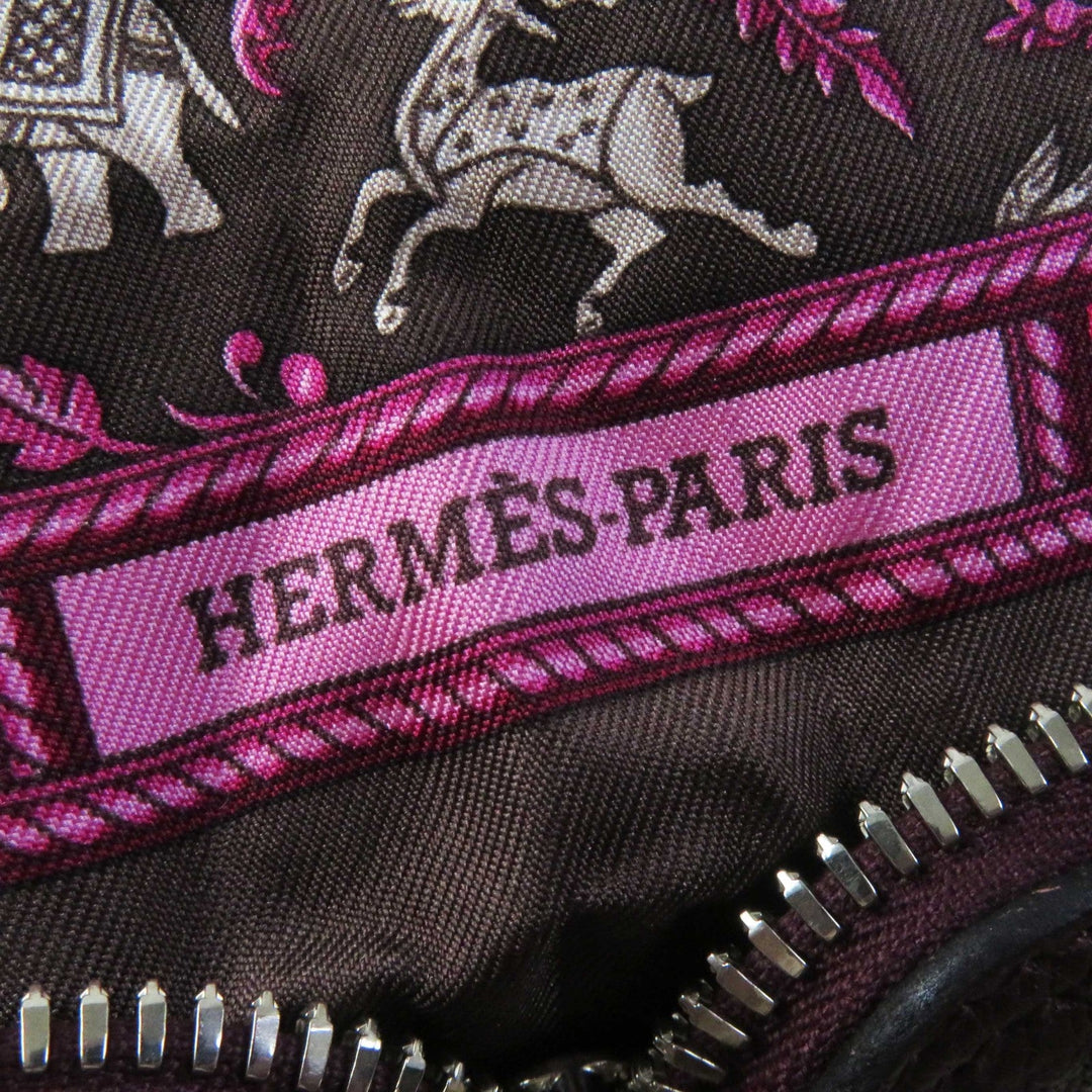 HERMES Eco bag Buffle Skipper Silk Chocolate Prune Silky pop CHASSE EN INDE Indian Hunting Women Used Authentic
