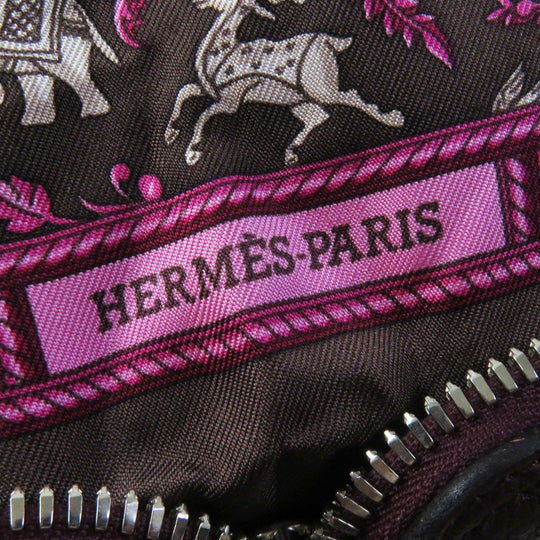 HERMES Eco bag Buffle Skipper Silk Chocolate Prune Silky pop CHASSE EN INDE Indian Hunting Women Used Authentic