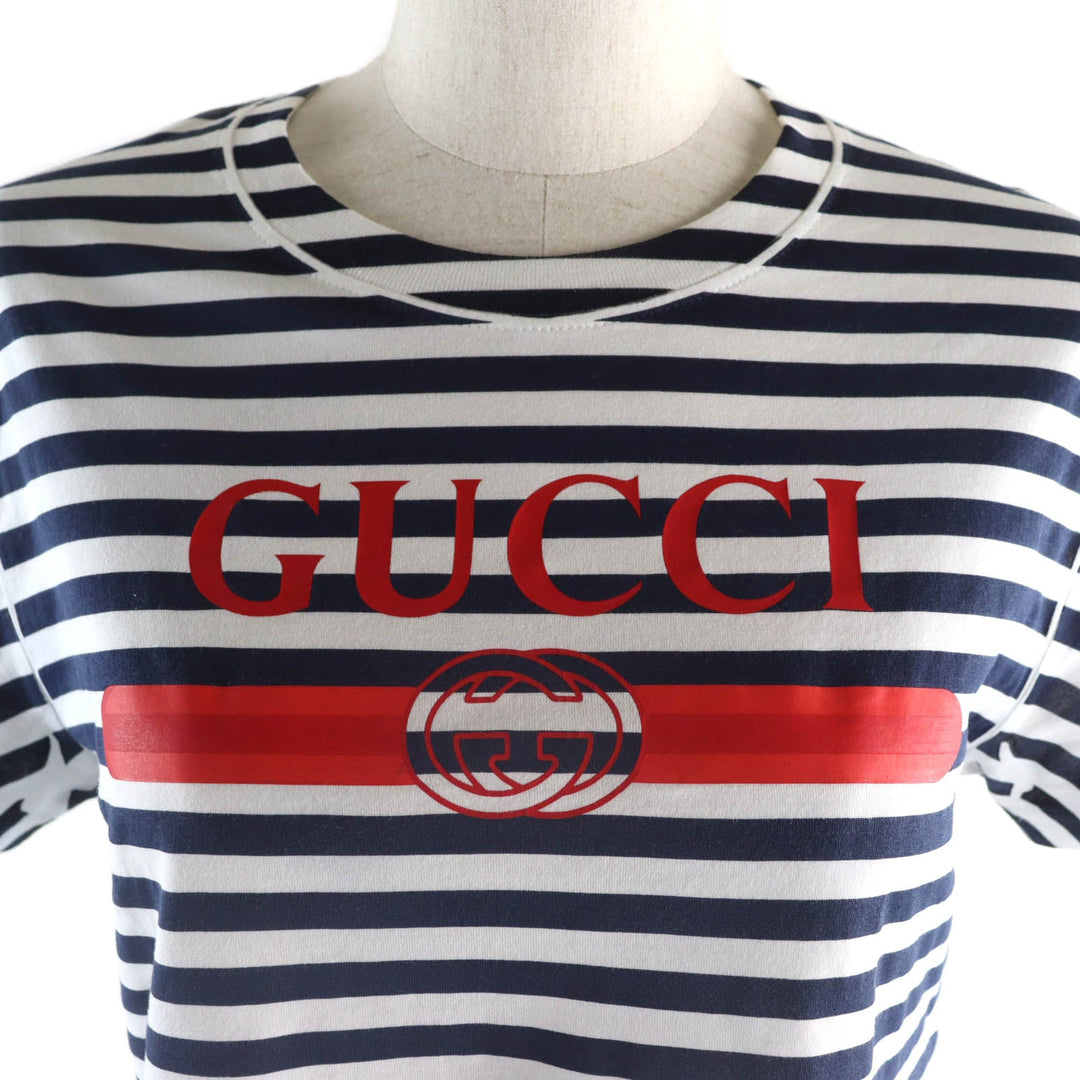 GUCCI Short sleeve T-shirt 789314 Main: 100% cotton Navy white Women XS Used Authentic